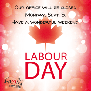 Poster with maple leaf stating office is closed on Labour Day